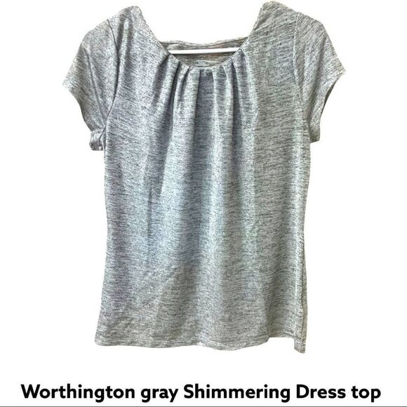Worthington Women's gray Short Sleeve  shimmery top - Picture 1 of 6